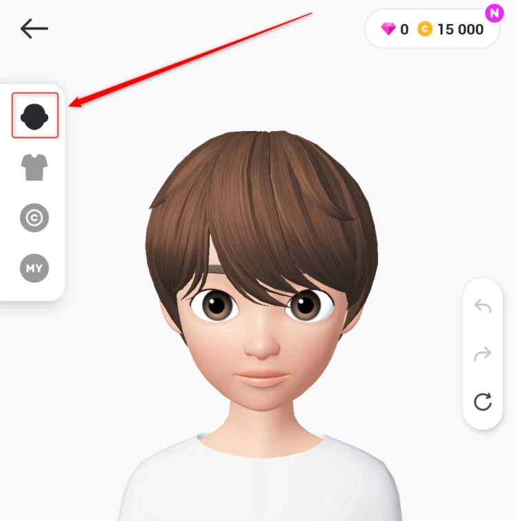 The "head" icon in Zepeto